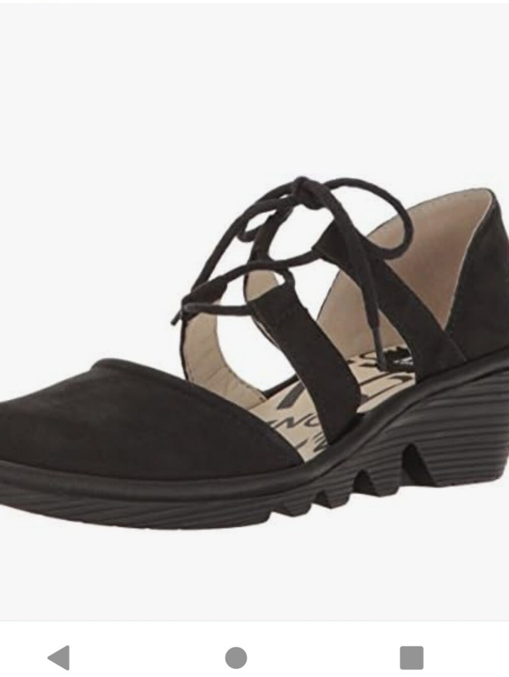 LIKE NEW Fly London Poma Tie Wedge Sandal, Covered Toe, Black, Euro 39, US 8